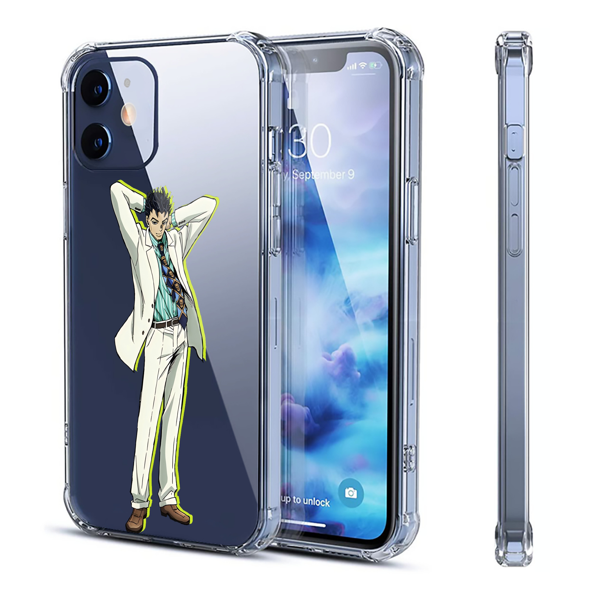 （画像用） ジョジョの奇妙な冒険 きら よしかげ JoJo's Bizarre Adventure Kira Yoshikage 【iPhone 12シリーズ対応】透明スマホケース（クリアソフトケース）